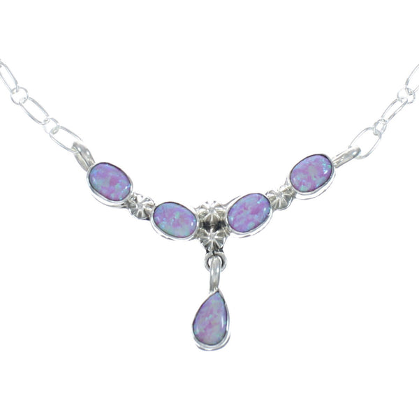 Navajo Authentic Sterling Silver Pink Opal Pendant Chain Necklace JX128940